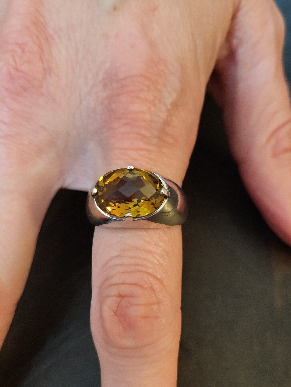 Sterling Silver Faceted Citrine Oval Ring